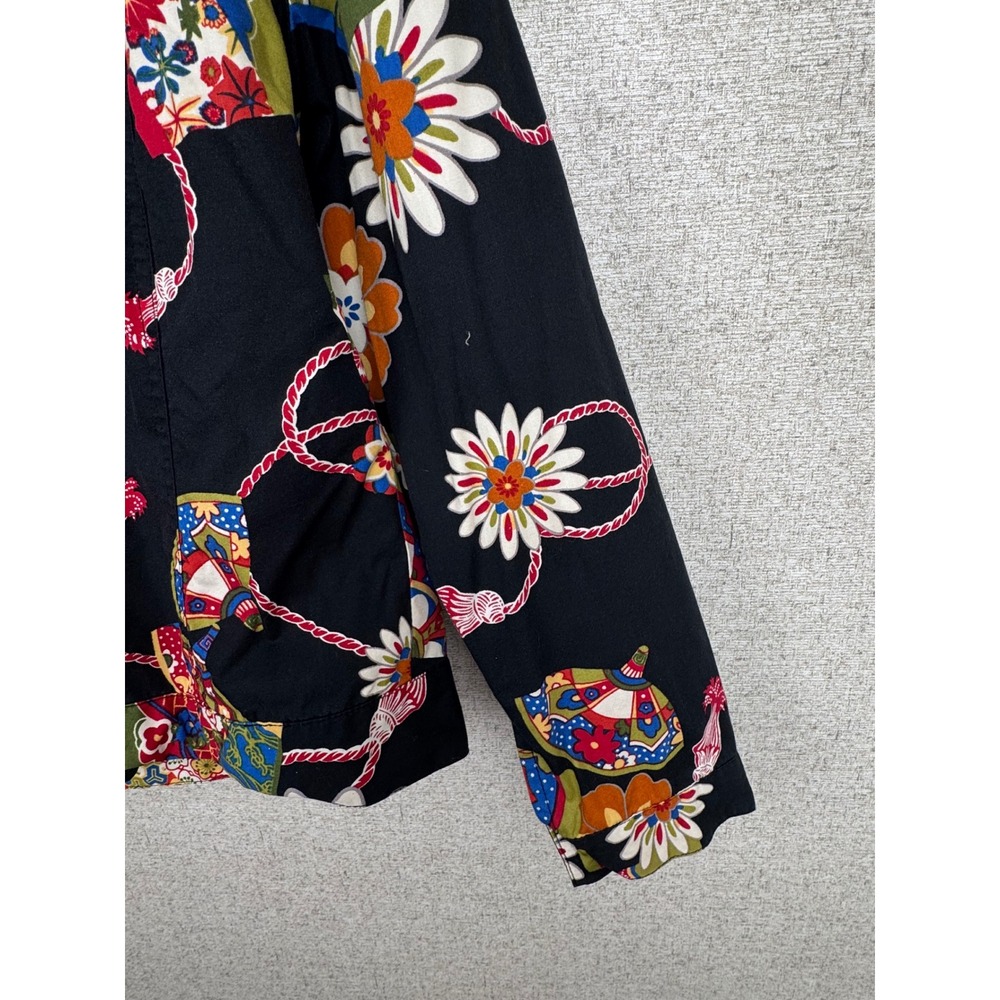 Anne Carson Cotton Jacket — M — Black Floral Fan Print Y2K Cropped Trucker - Picture 9 of 10